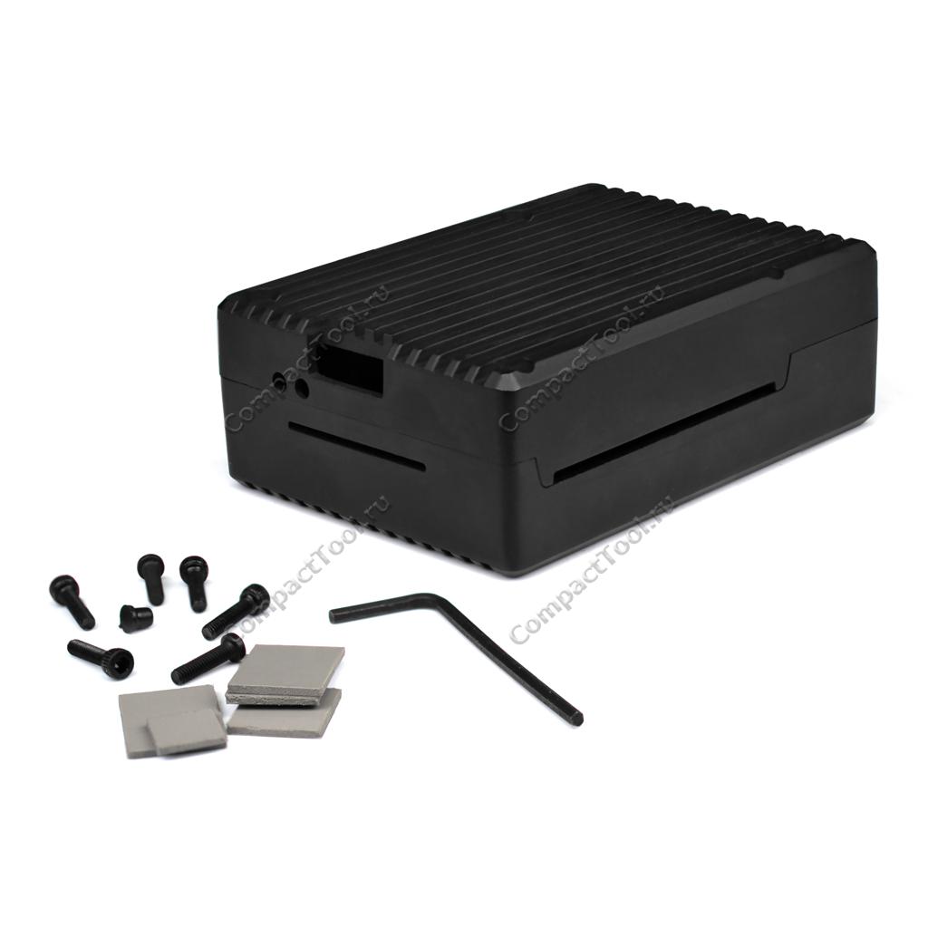 Корпус для Raspberry Pi 5 большой алюминиевый радиатор с кулером, черный