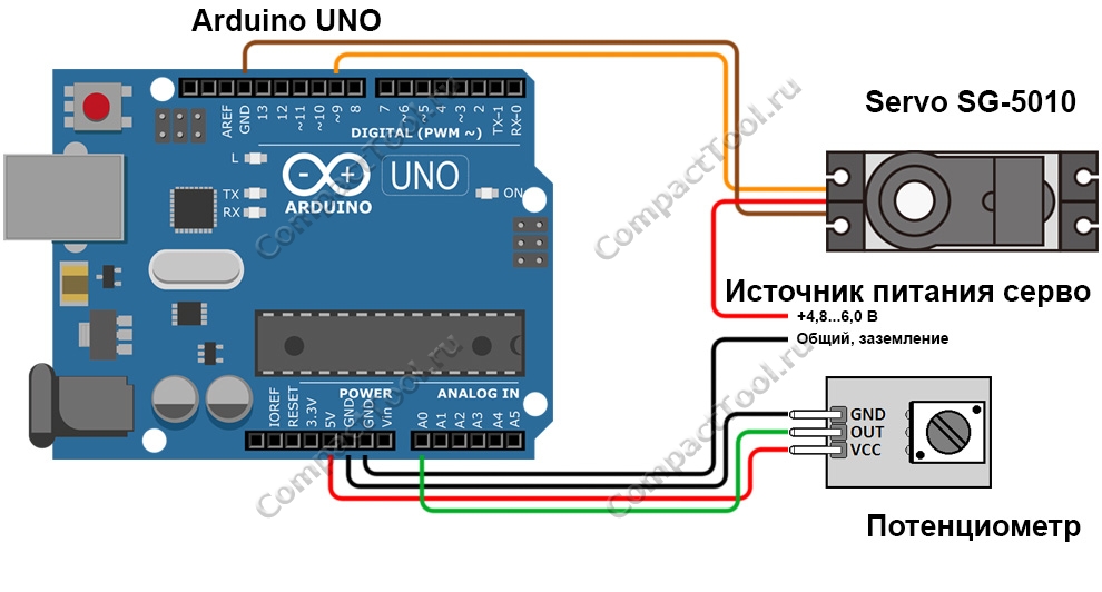 Подключение SG-5010 к Arduino с потенциометром