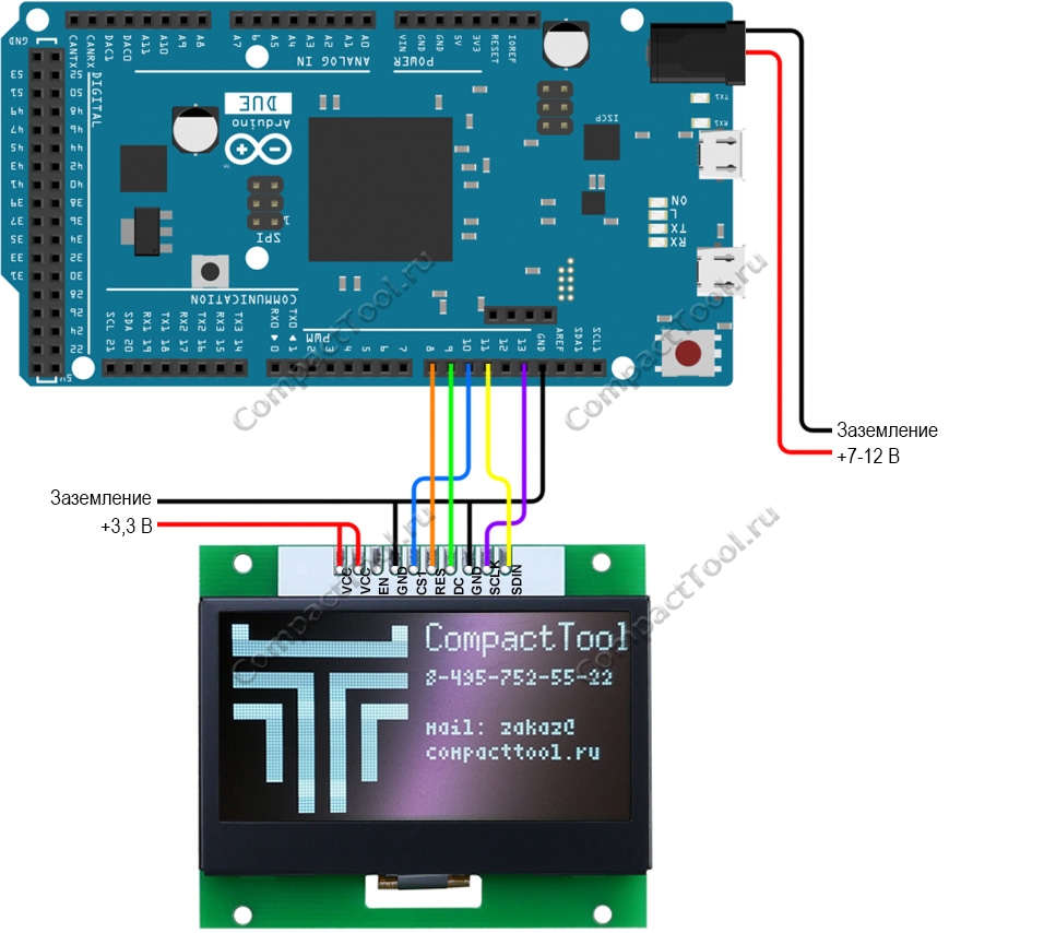 Схема подключения дисплея к Arduino Due