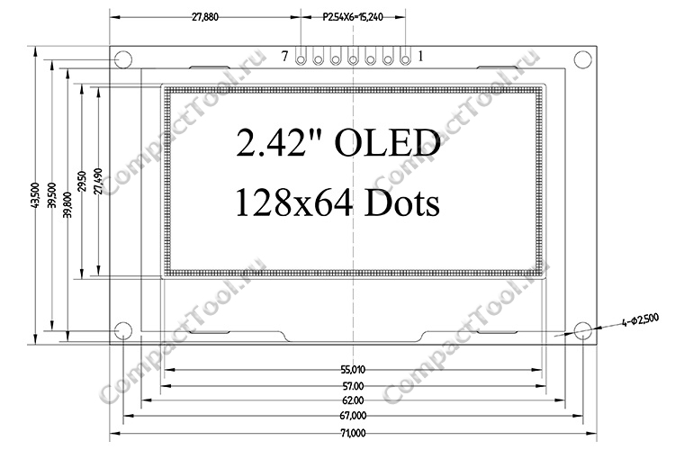 Физические размеры модуля с OLED-экраном 2,42 дюйма SPD0301