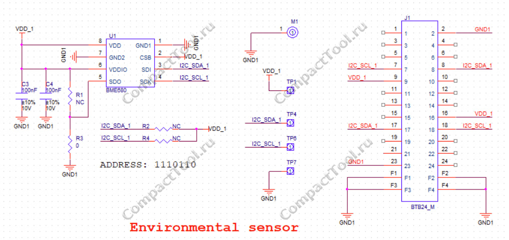 Принципиальная схема RAK1906 WisBlock Environmental Sensor