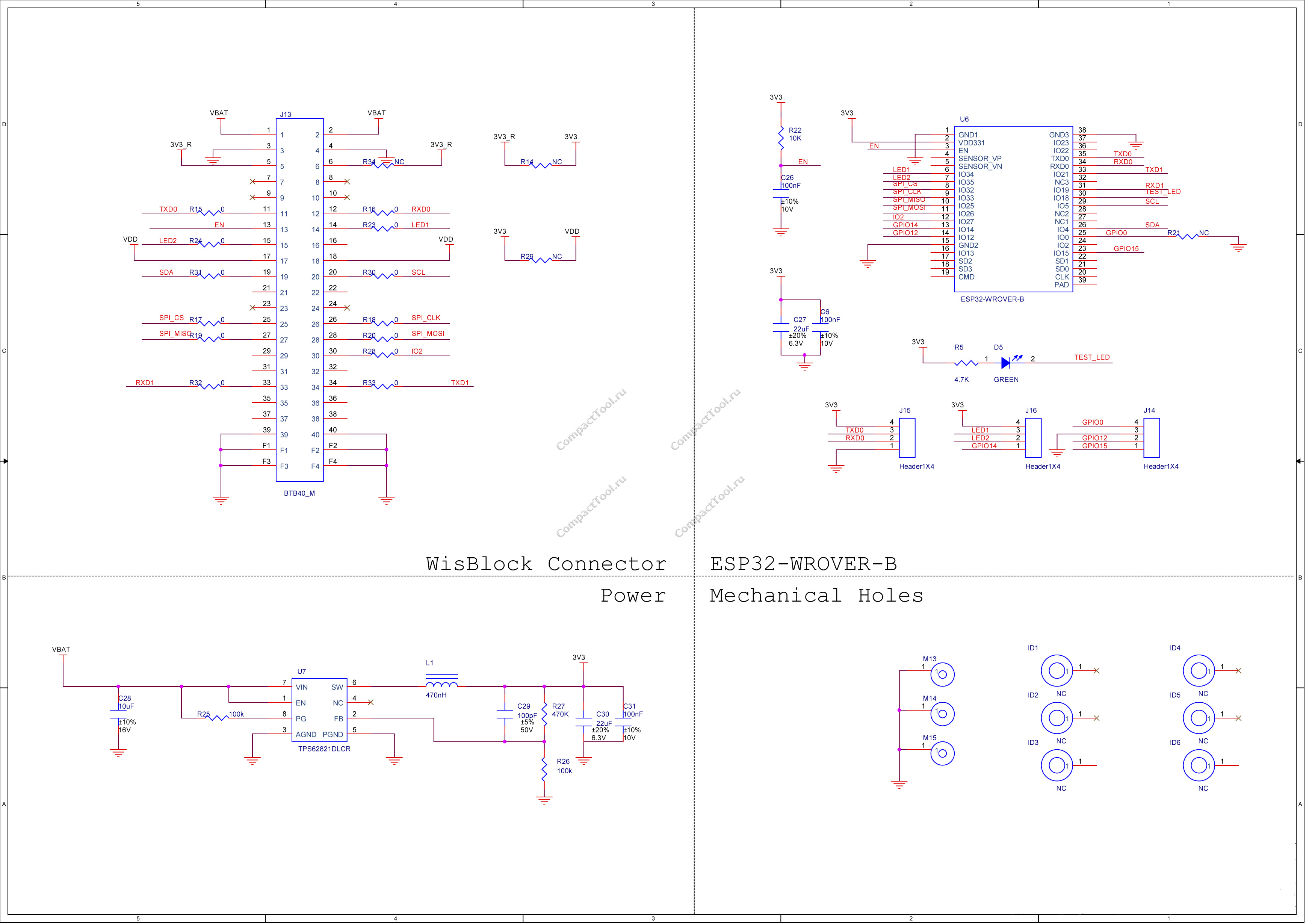 Принципиальная схема интерфейсного модуля WisBlock IO WiFi Interface RAK2305