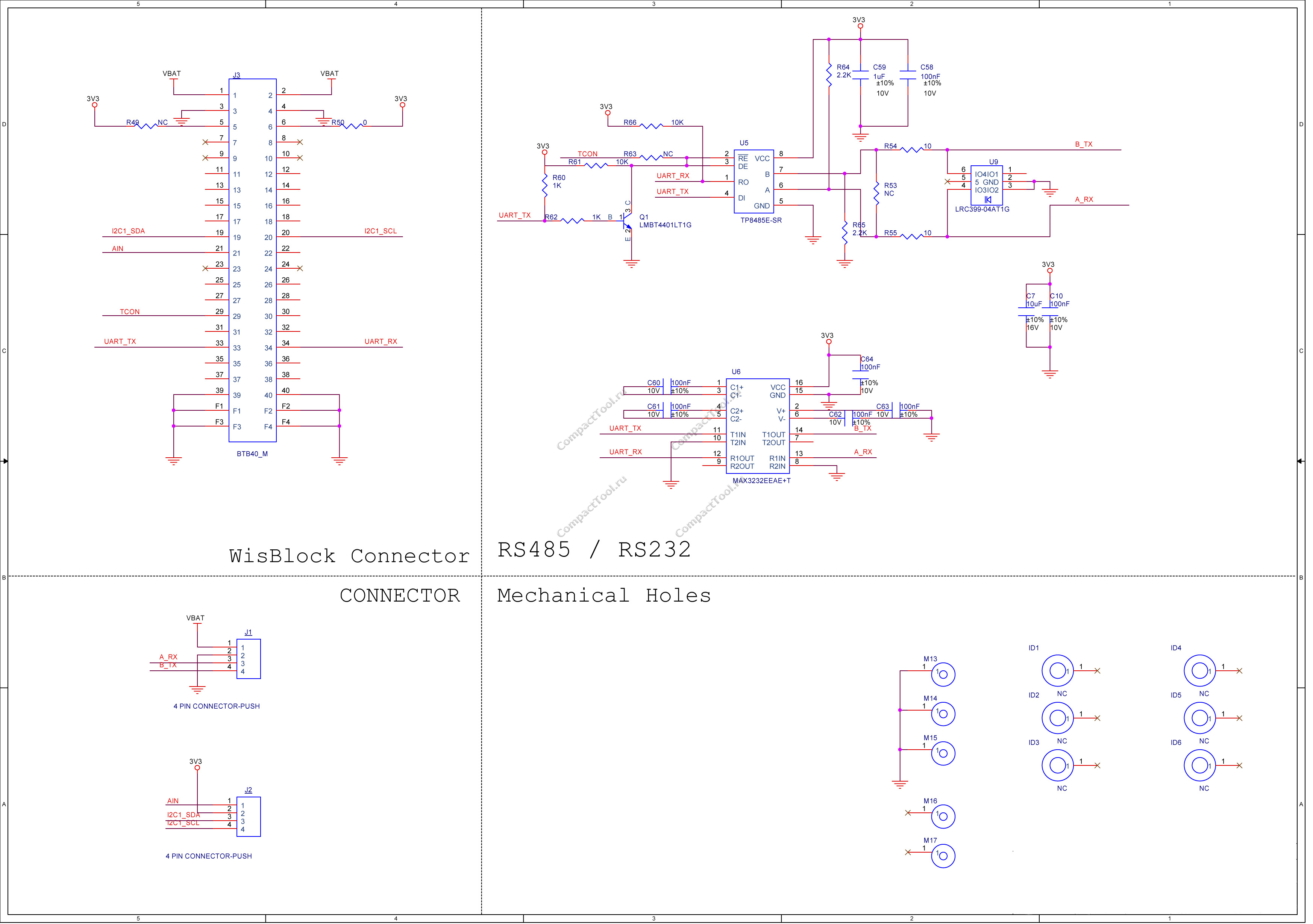 Принципиальная схема интерфейсного модуля WisBlock Interface RAK5802