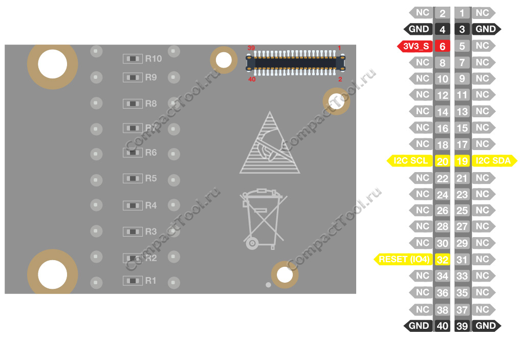 Распиновка коннектора WisConnector в модуле с 10-сигментной рядной светодиодной панелью RAK14003 WisBlock Display