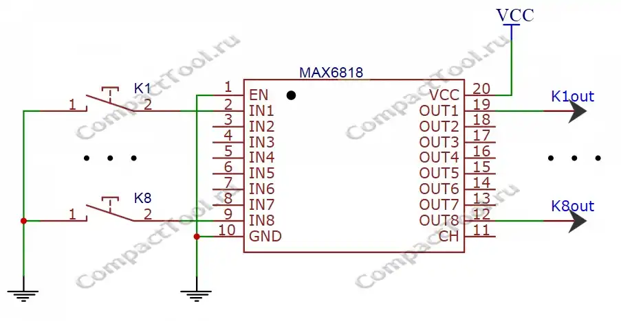 Подключение подавителя дребезга MAX6818