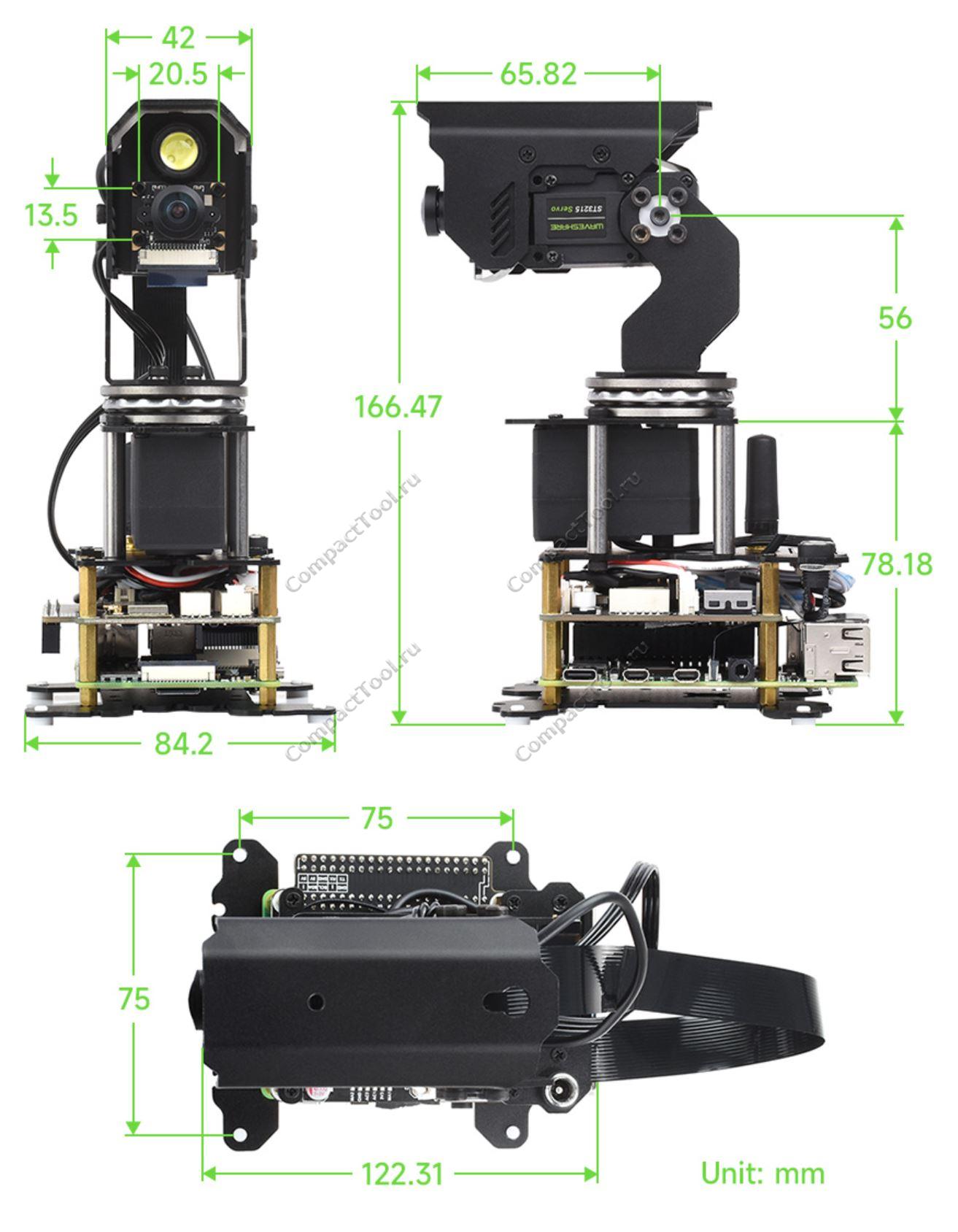 Размеры механизма наклона камеры