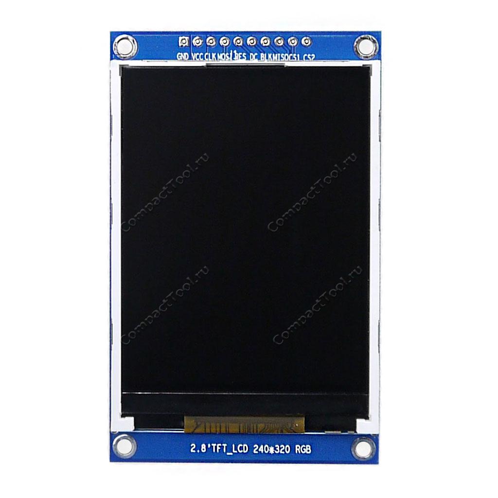 Цветной графический дисплей 2.8 дюйма TFT LCD 240x320 ILI9341 интерфейс SPI с встроенными шрифтами