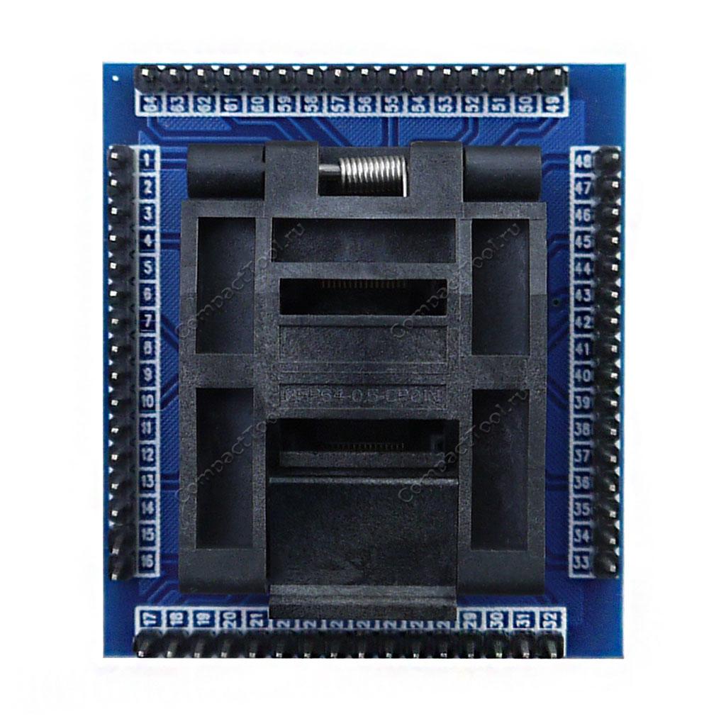 Адаптер для программирования чипов STM32 в корпусах QFP64/LQFP64/TQFP64,  шаг 0.5мм