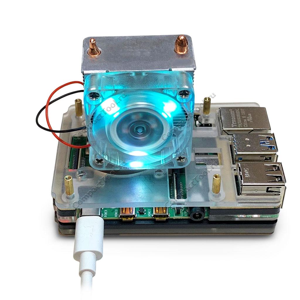 Башенный кулер с RGB-подсветкой и пластиковый многослойный корпус для Raspberry Pi 4