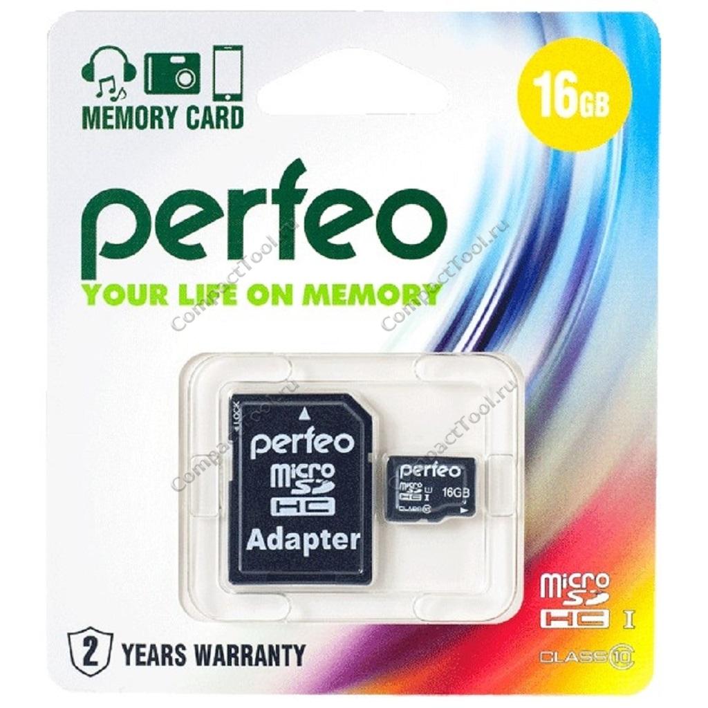 Карта памяти PERFEO MicroSDHC 16Gb Class 10