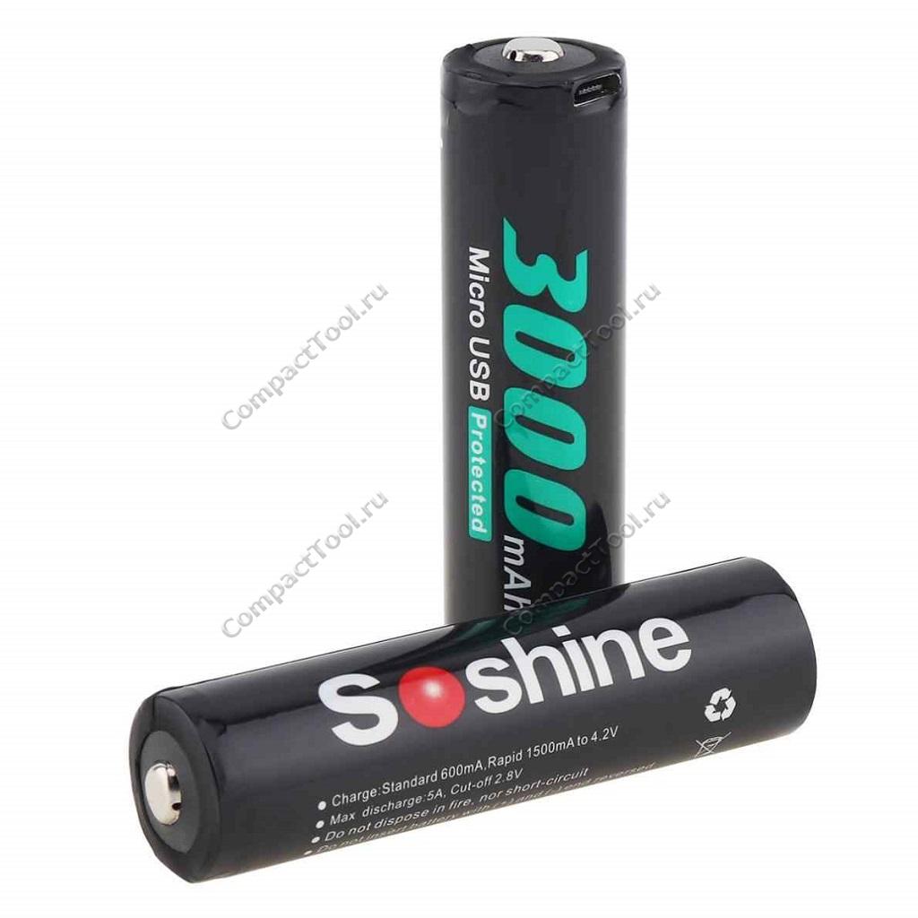 Аккумулятор SOSHINE ICR18650-PCM micro USB 3600mAh