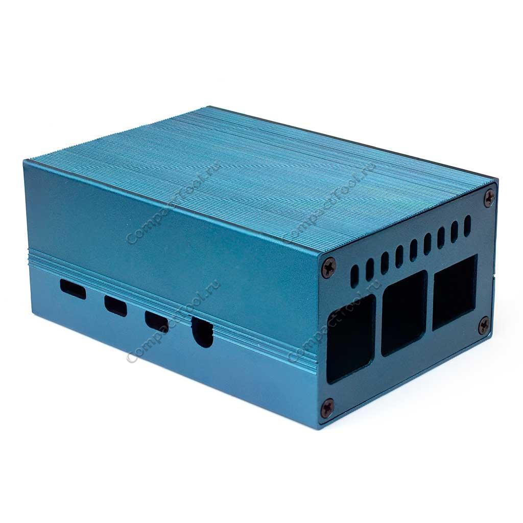 Корпус алюминиевый для Raspberry Pi 4 синий с вентилятором