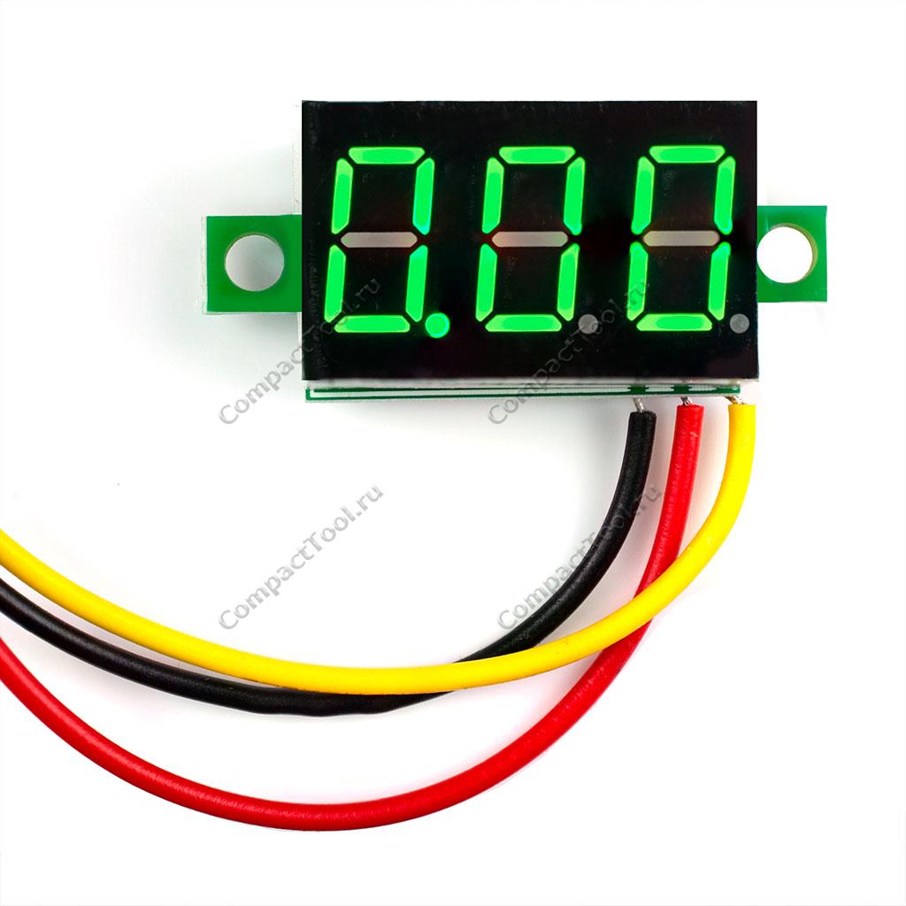 Вольтметр 0.36" 0-100V зеленый индикатор
