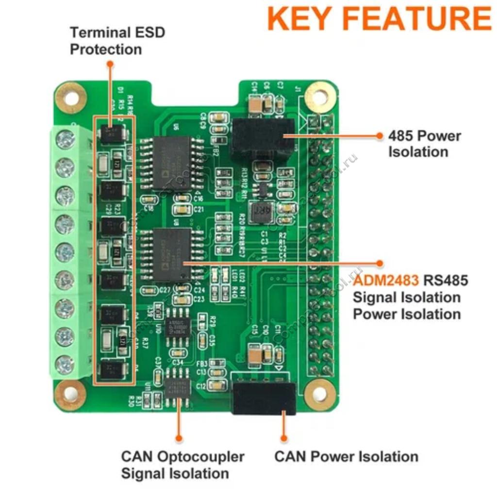 Модуль Geekworm 2xRS485 и CAN шина по интерфейсу SPI для Raspberry Pi