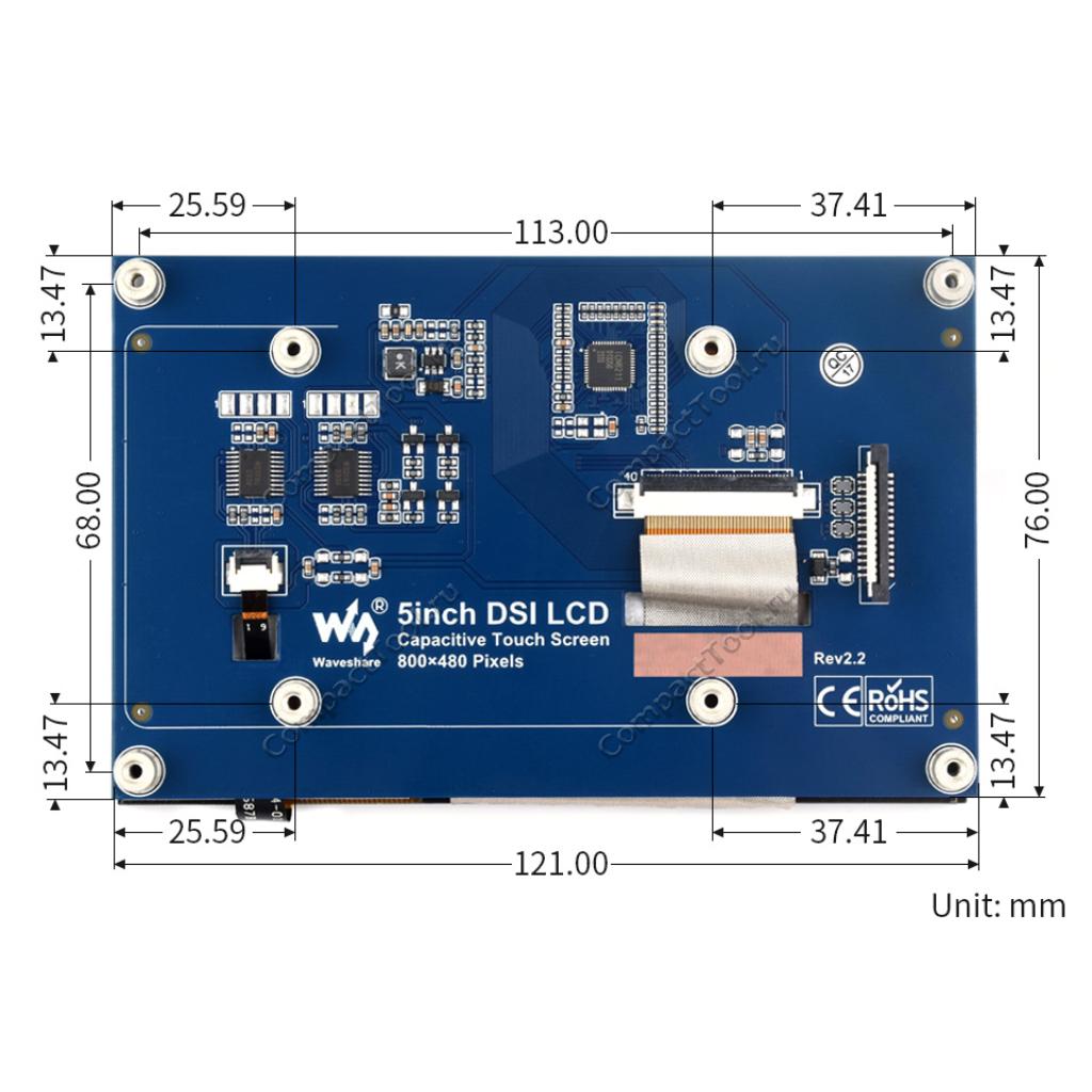 Дисплей 5inch DSI LCD 800x480 пикселей