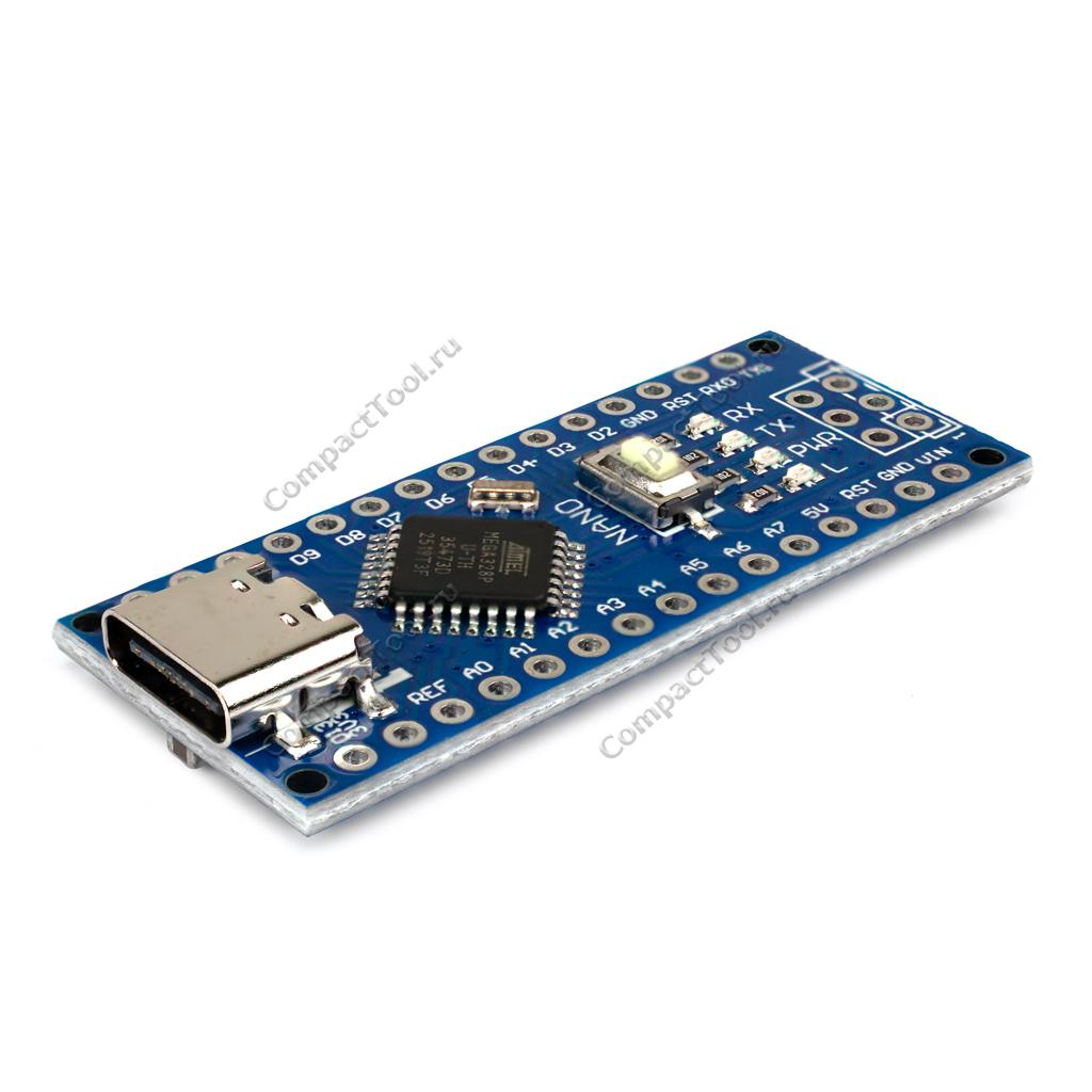 Nano V3.0 (CH340) ARDUINO Type-C чип ATmega328 (пины не распаяны)