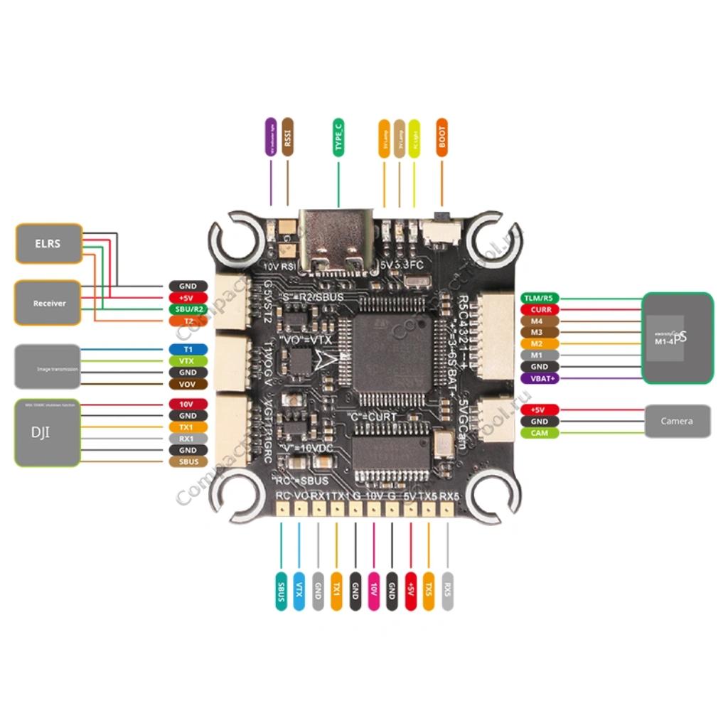 F405 BL32 70A STACK, полетный контроллер с платой электронного регулятора скорости