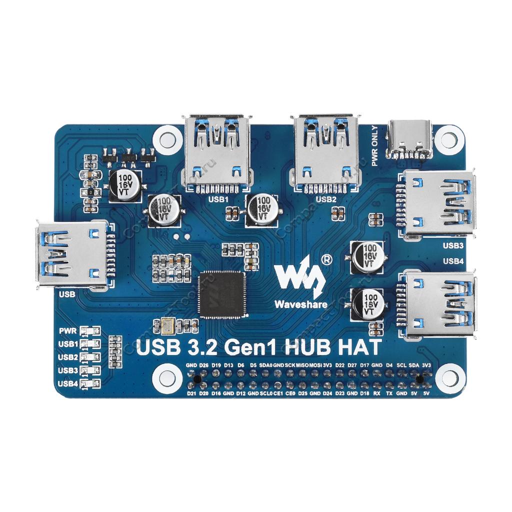 Плата расширения USB-3.2-Gen1-HUB-HAT на 4 USB-порта для Raspberry Pi