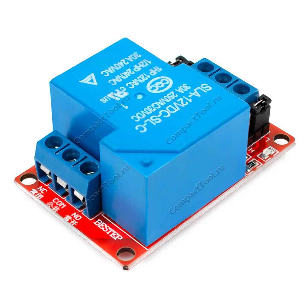 Мощное 1-каналльное реле 12В 30A с изолированным входом управления и HIGH-LOW триггером